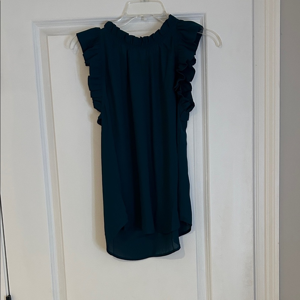 Chic Sleeveless Ruffle Blouse in Deep Teal
